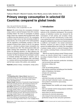 Primary Energy Consumption in Selected EU Countries Compared to Global Trends