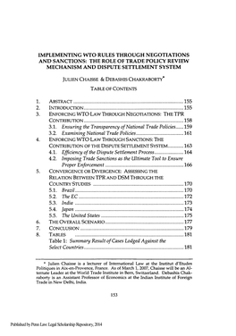 Implementing Wto Rules Through Negotiations and Sanctions: the Role of Trade Policy Review Mechanism and Dispute Settlement System