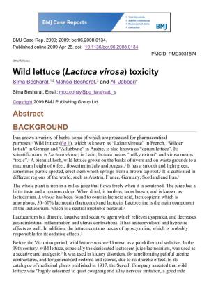 Wild Lettuce (Lactuca Virosa) Toxicity Sima Besharat,1,2 Mahsa Besharat,3 and Ali Jabbari4