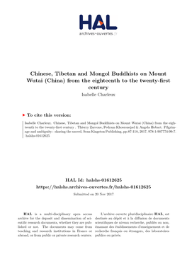 Chinese, Tibetan and Mongol Buddhists on Mount Wutai (China) from the Eighteenth to the Twenty-First Century Isabelle Charleux