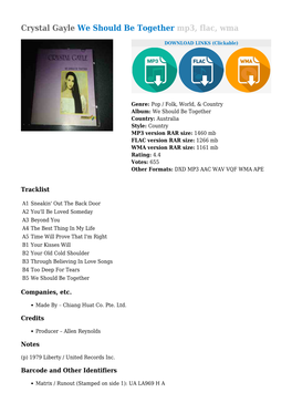Crystal Gayle We Should Be Together Mp3, Flac, Wma
