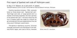 First Report of Spotted Reef Crab Off Vizhinjam Coast