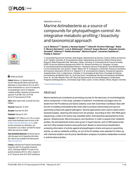 Marine Actinobacteria As a Source of Compounds for Phytopathogen Control: an Integrative Metabolic-Profiling / Bioactivity and Taxonomical Approach