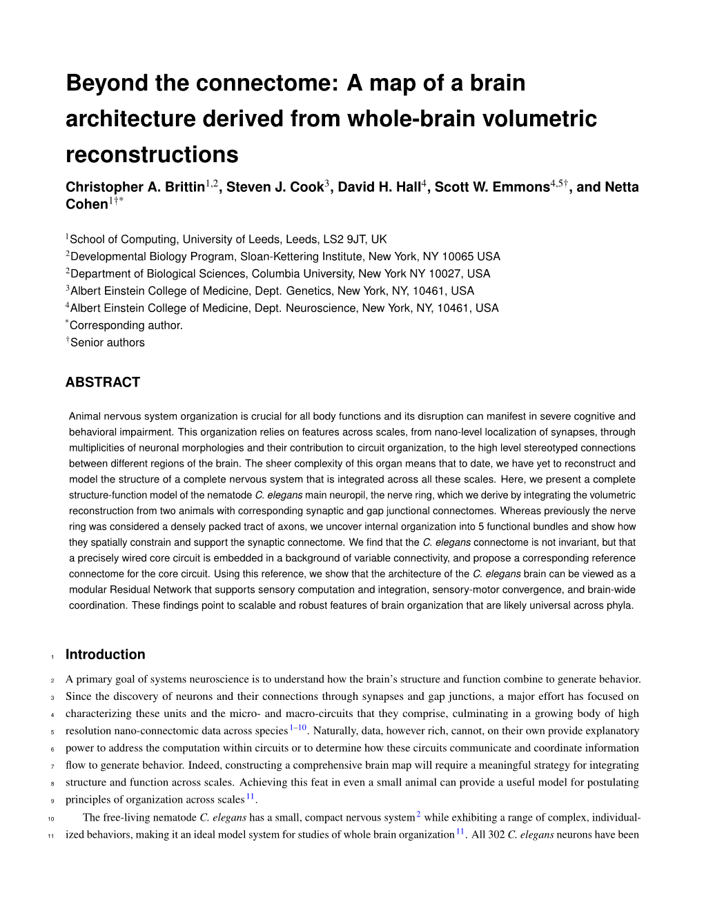 Beyond the Connectome: a Map of a Brain Architecture Derived from Whole-Brain Volumetric Reconstructions Christopher A