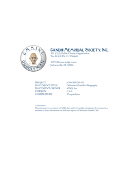 Gandhi Memorial Society, Inc. Gandhi Memorial Society, Inc