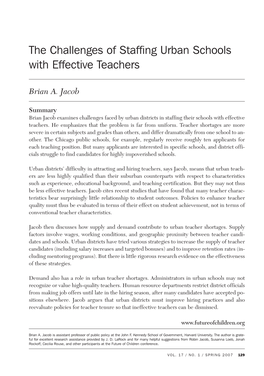 The Challenges of Staffing Urban Schools with Effective Teachers