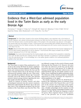 Evidence That a West-East Admixed Population Lived in the Tarim Basin