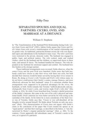 Fifty-Two SEPARATED SPOUSES and EQUAL PARTNERS: CICERO, OVID, and MARRIAGE at a DISTANCE
