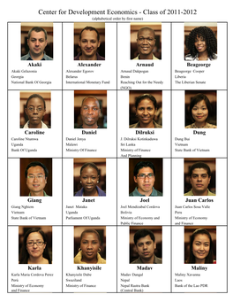 Center for Development Economics - Class of 2011-2012 (Alphabetical Order by First Name)