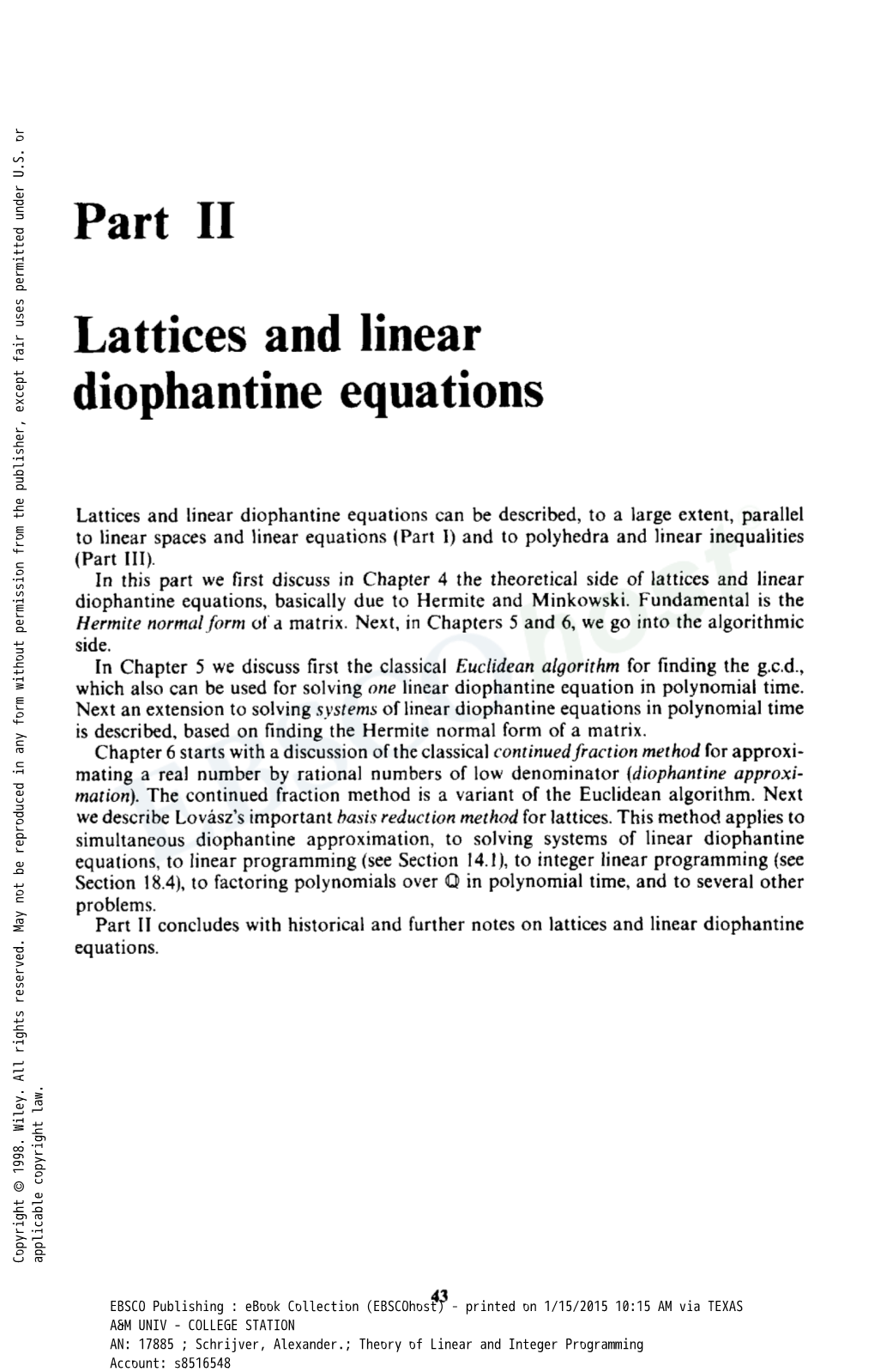 Part I1 Lattices and Linear Diophantine Equations
