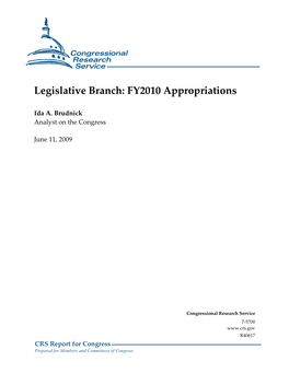 Legislative Branch: FY2010 Appropriations