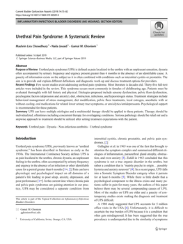 Urethral Pain Syndrome: a Systematic Review