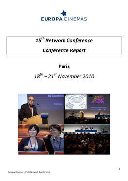 15 Network Conference Conference Report Paris 18 – 21 November 2010