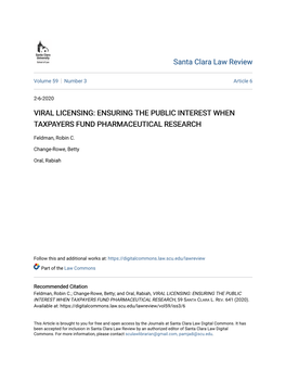 Viral Licensing: Ensuring the Public Interest When Taxpayers Fund Pharmaceutical Research