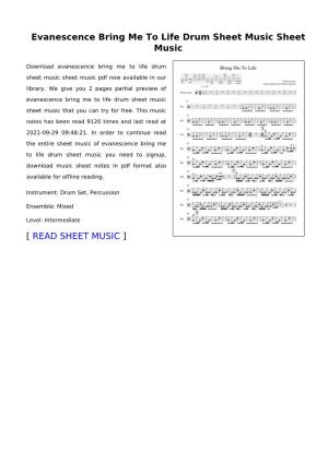 Evanescence Bring Me to Life Drum Sheet Music Sheet Music