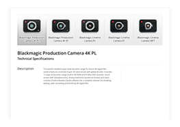 Blackmagic Production Camera 4K PL Technical Speci�Cations