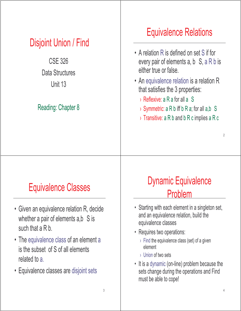 Disjoint Union / Find Equivalence Relations Equivalence Classes