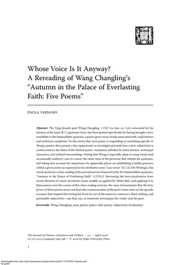 Whose Voice Is It Anyway? a Rereading of Wang Changling's