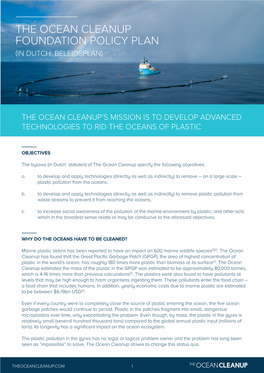 The Ocean Cleanup Foundation Policy Plan (In Dutch: Beleidsplan)