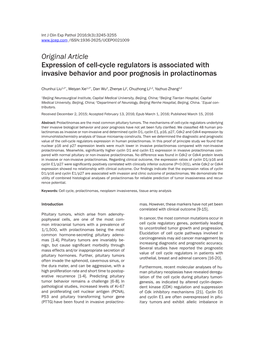 Original Article Expression of Cell-Cycle Regulators Is Associated with Invasive Behavior and Poor Prognosis in Prolactinomas