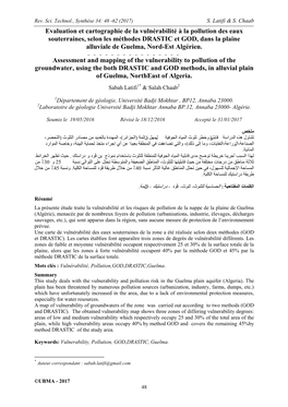 Evaluation Et Cartographie De La Vulnérabilité À La Pollution Des Eaux