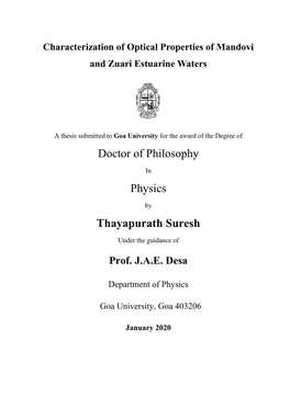 Characterization of Optical Properties of Mandovi and Zuari Estuarine Waters