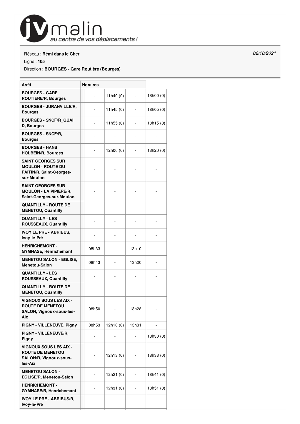 Arrêt Horaires BOURGES