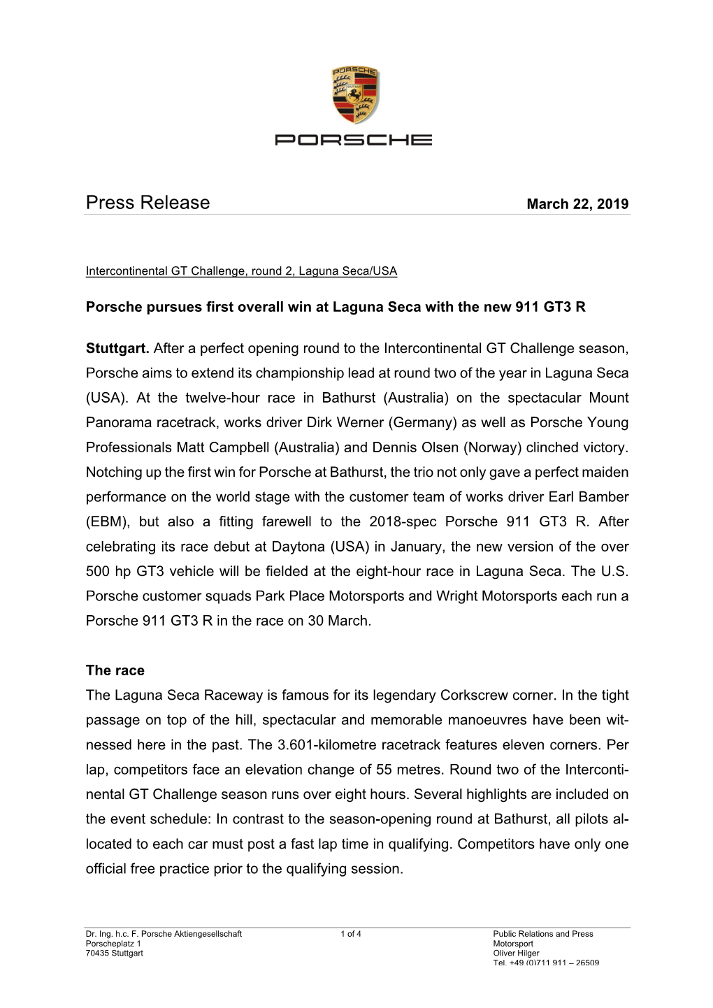 Press Release March 22, 2019