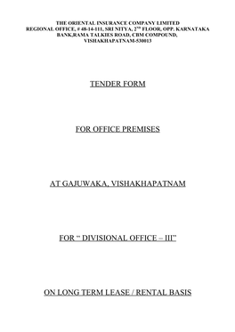 “ Divisional Office – Iii” on Long Term Lease / Rental