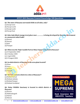 HTET 2019 Haryana General Knowledge 100 Questions
