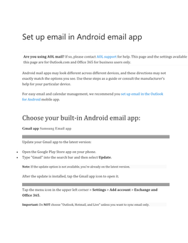 Set up Email in Android Email App