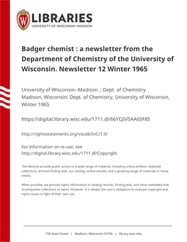 Badger Chemist : a Newsletter from the Department of Chemistry of the University of Wisconsin
