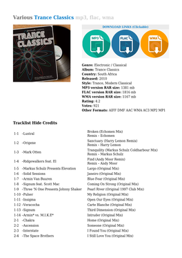 Various Trance Classics Mp3, Flac, Wma