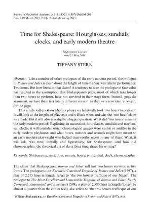 Time for Shakespeare: Hourglasses, Sundials, Clocks, and Early Modern Theatre