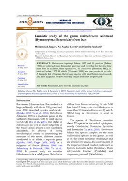 Faunistic Study of the Genus Habrobracon Ashmead (Hymenoptera: Braconidae) from Iran