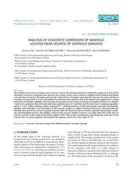 Analysis of Concrete Corrosion of Manhole Located Near Source of Odorous Emission