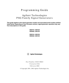 Programming Guide, Agilent PSG Family Signal Generators