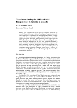 Translation During the 1980 and 1995 Independence Referenda in Canada