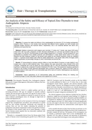 An Analysis of the Safety and Efficacy of Topical Zinc-Thymulin to Treat