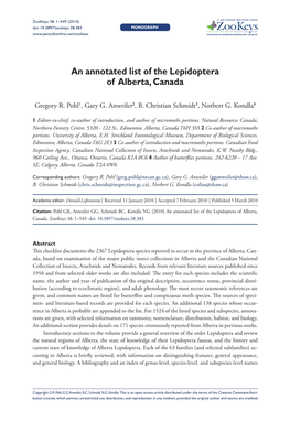 An Annotated List of the Lepidoptera of Alberta, Canada