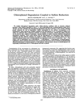 Chlorophenol Degradation Coupled to Sulfate Reduction MAX M