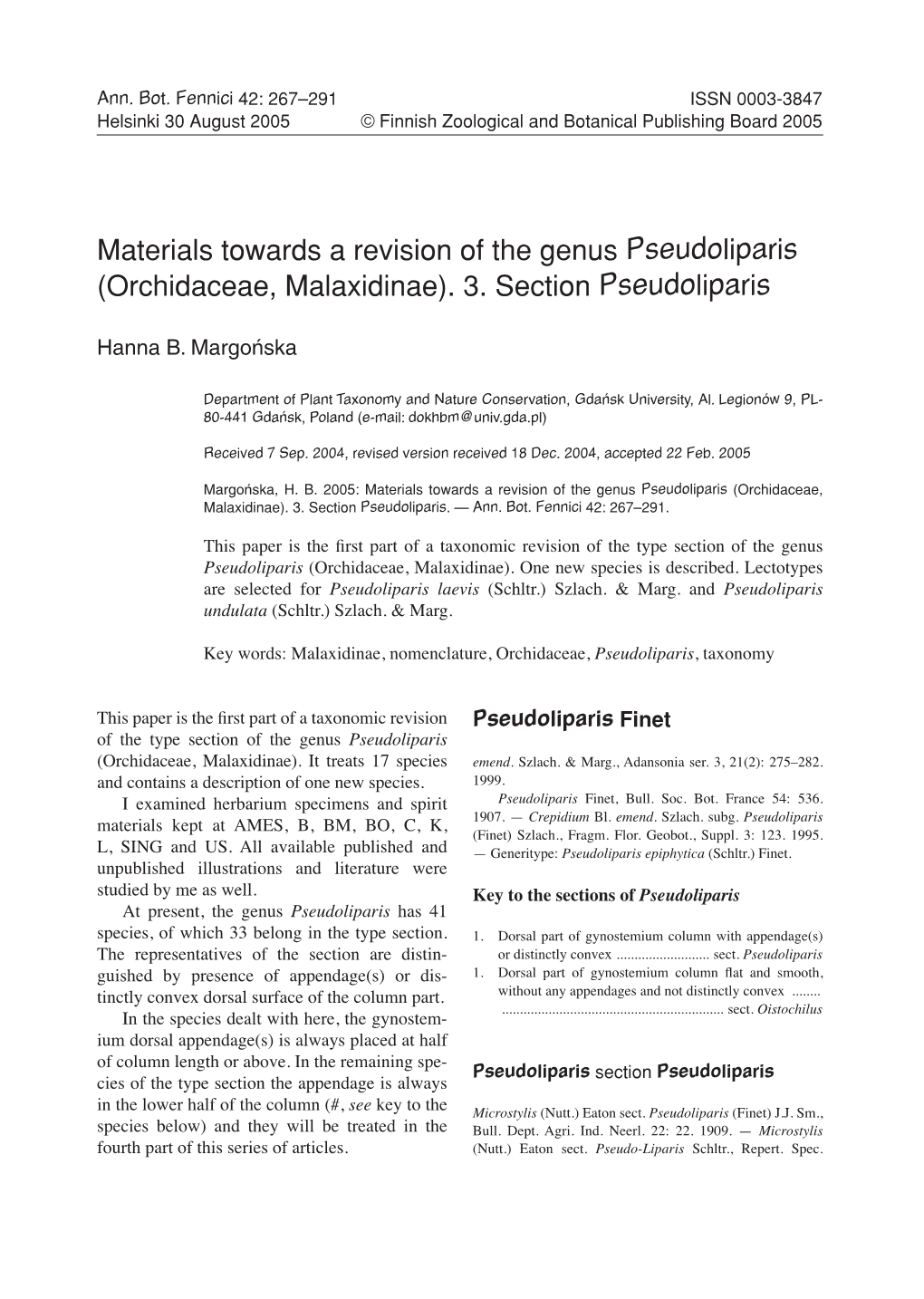 Materials Towards a Revision of the Genus Pseudoliparis (Orchidaceae, Malaxidinae)