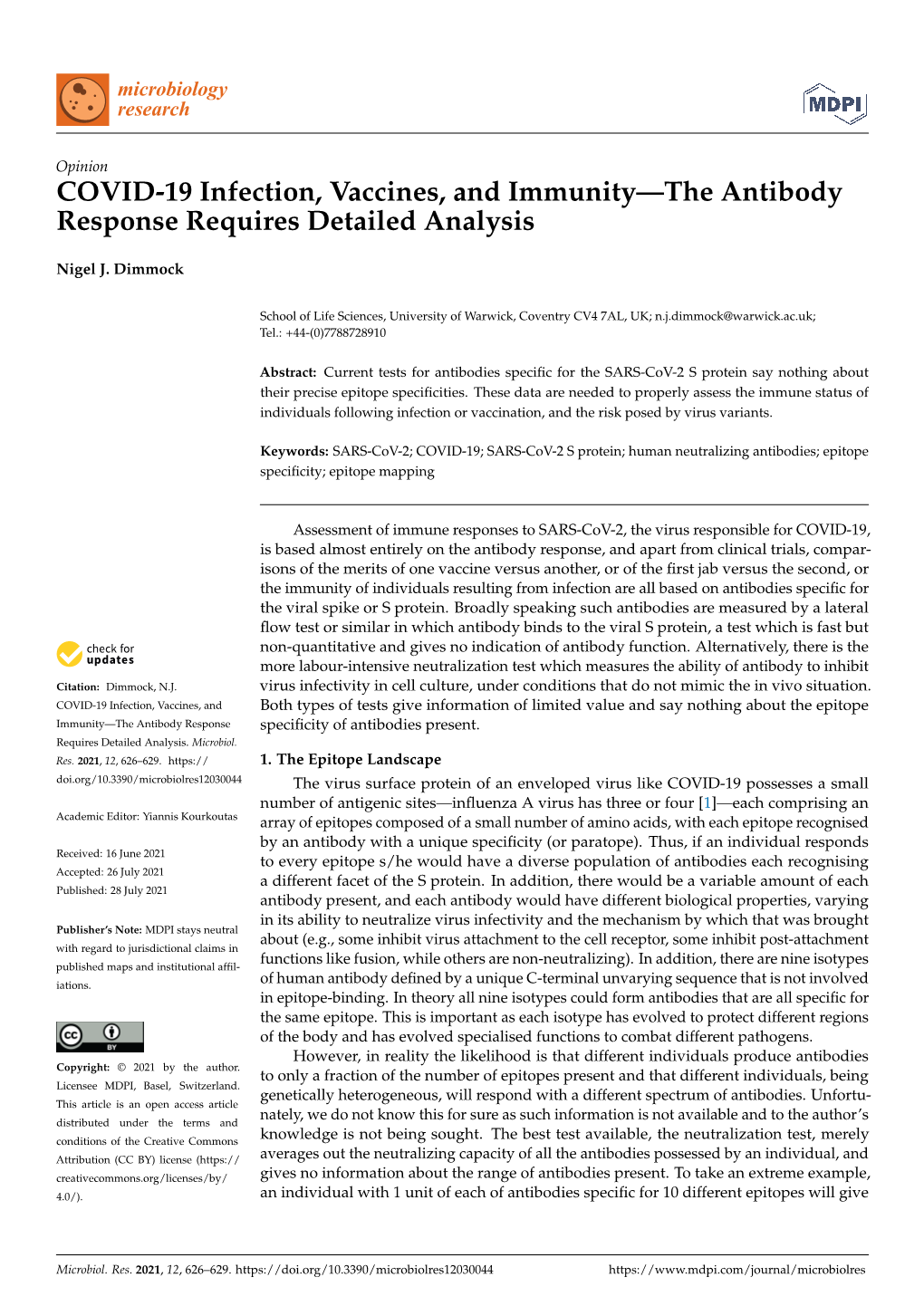 COVID-19 Infection, Vaccines, and Immunity—The Antibody Response Requires Detailed Analysis