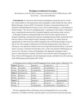 Paradigm Recruitment in Georgian. 8Th Conference on the Non-Slavic Languages in What Used to Be the USSR (Chicago, 1993) Kevin Tuite — Université De Montréal