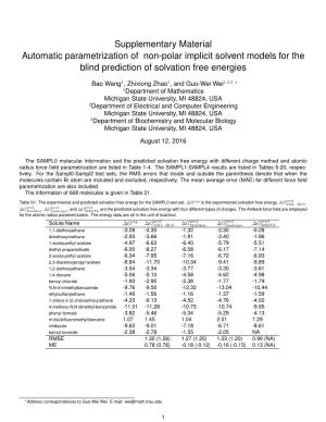 Supplementary Material Automatic Parametrization of Non-Polar Implicit Solvent Models for the Blind Prediction of Solvation Free Energies