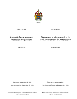 Antarctic Environmental Protection Regulations Règlement Sur La Protection De L'environnement En Antarctique