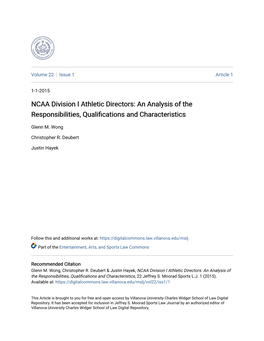 NCAA Division I Athletic Directors: an Analysis of the Responsibilities, Qualifications and Characteristics