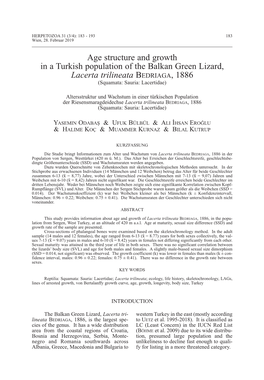 Age Structure and Growth in a Turkish Population of the Balkan Green Lizard, Lacerta Trilineata Bedriaga , 1886 (Squamata: Sauria: Lacertidae)