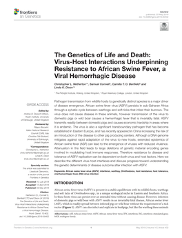 Virus-Host Interactions Underpinning Resistance to African Swine Fever, a Viral Hemorrhagic Disease