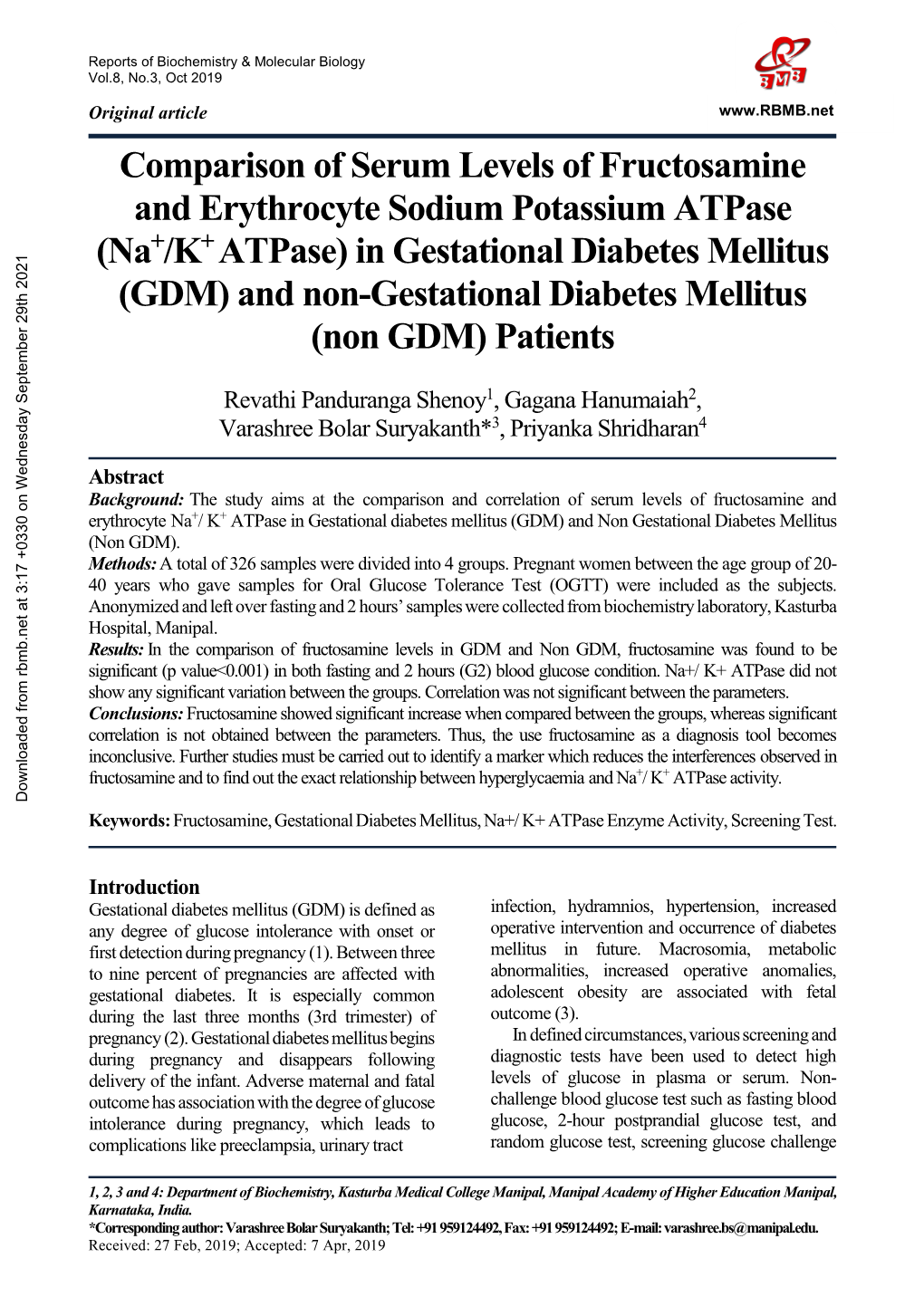 Na+/K+ Atpase) in Gestational Diabetes Mellitus (GDM) and Non-Gestational Diabetes Mellitus (Non GDM) Patients